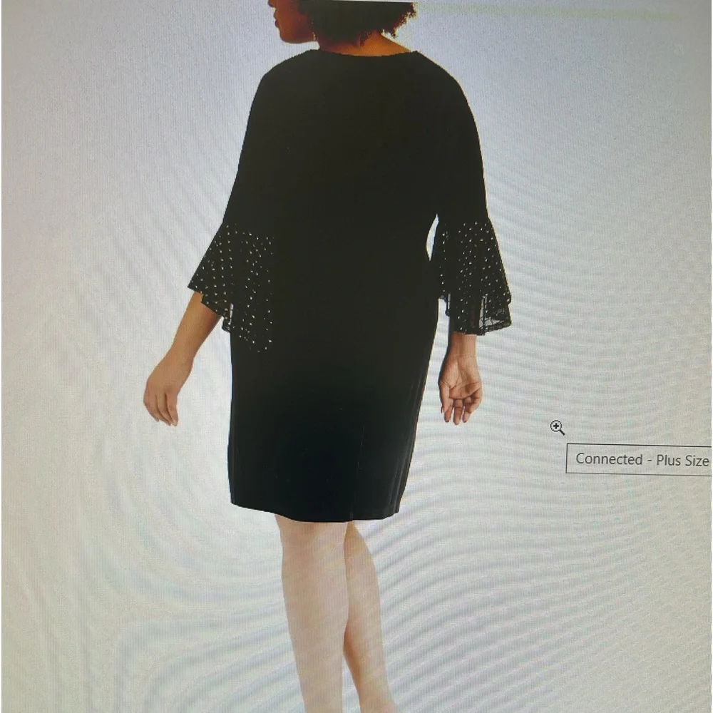 Black velvet, embellished (gold) ruffled cuff dress, 20W, like new / worn once - Picture 3 of 5